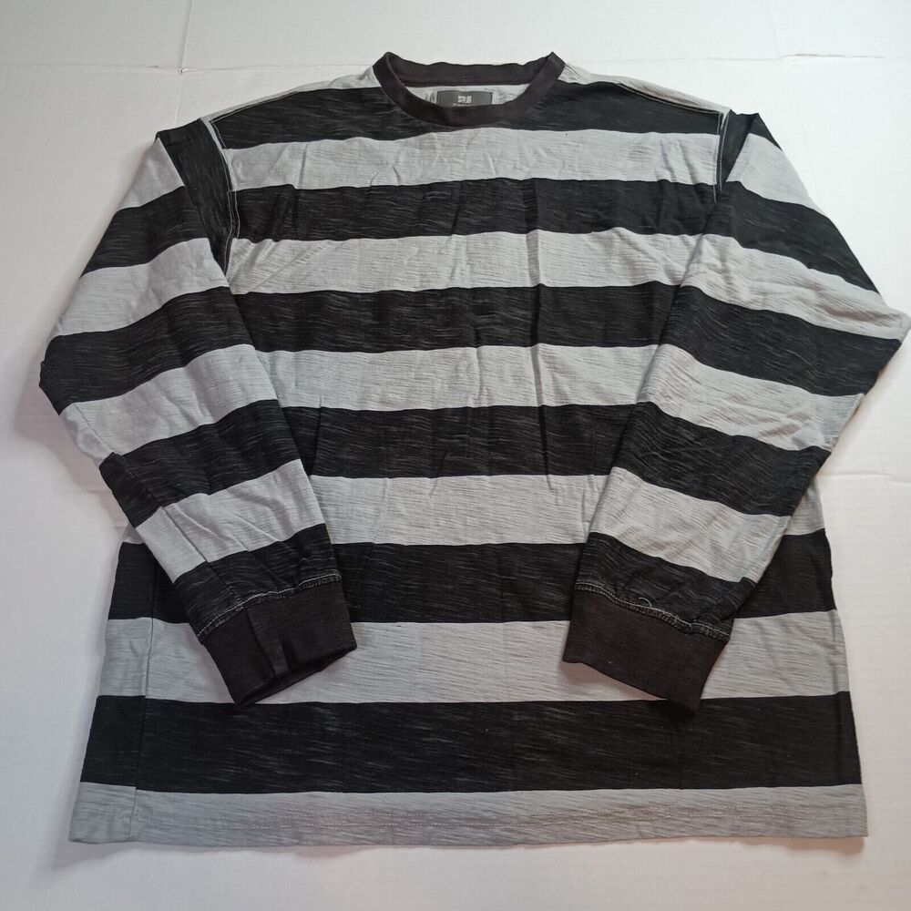 PJ‎ Mark Shirt Men's 2XL XXL Black Gray Striped Long Sleeve 100% Cotton